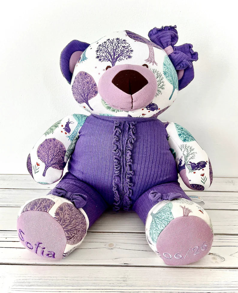 Birth Weight Bear with Baby Clothes Custom Memory Bear Keepsake Baby Weight and Height Stuffed Animal
Toy Made from Baby Clothes or Blanket