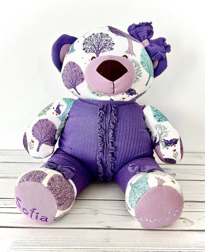 Weight and Length Matching Memory Bear – Custom Plush from Baby's Hospital Blanket or Clothes – Personalized Keepsake Bear