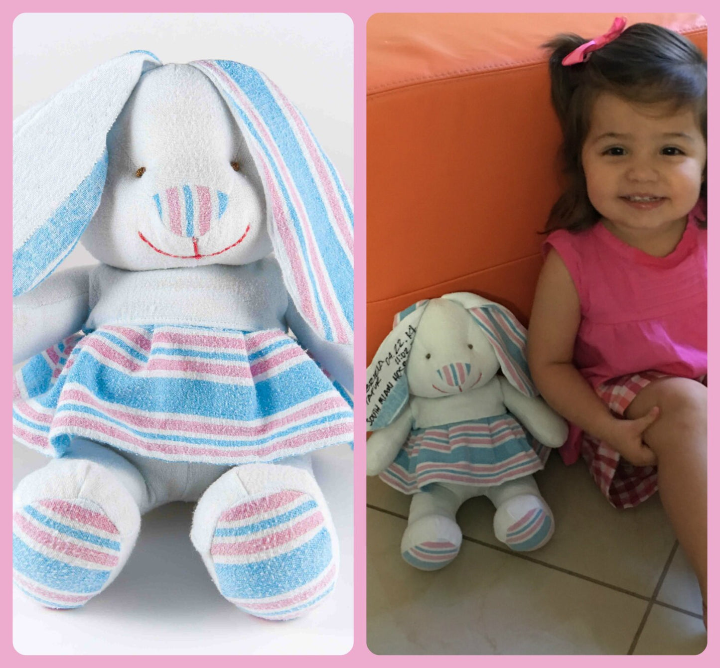 Stuffed Memory girl Bunny made out of your baby's newborn receiving hospital blanket