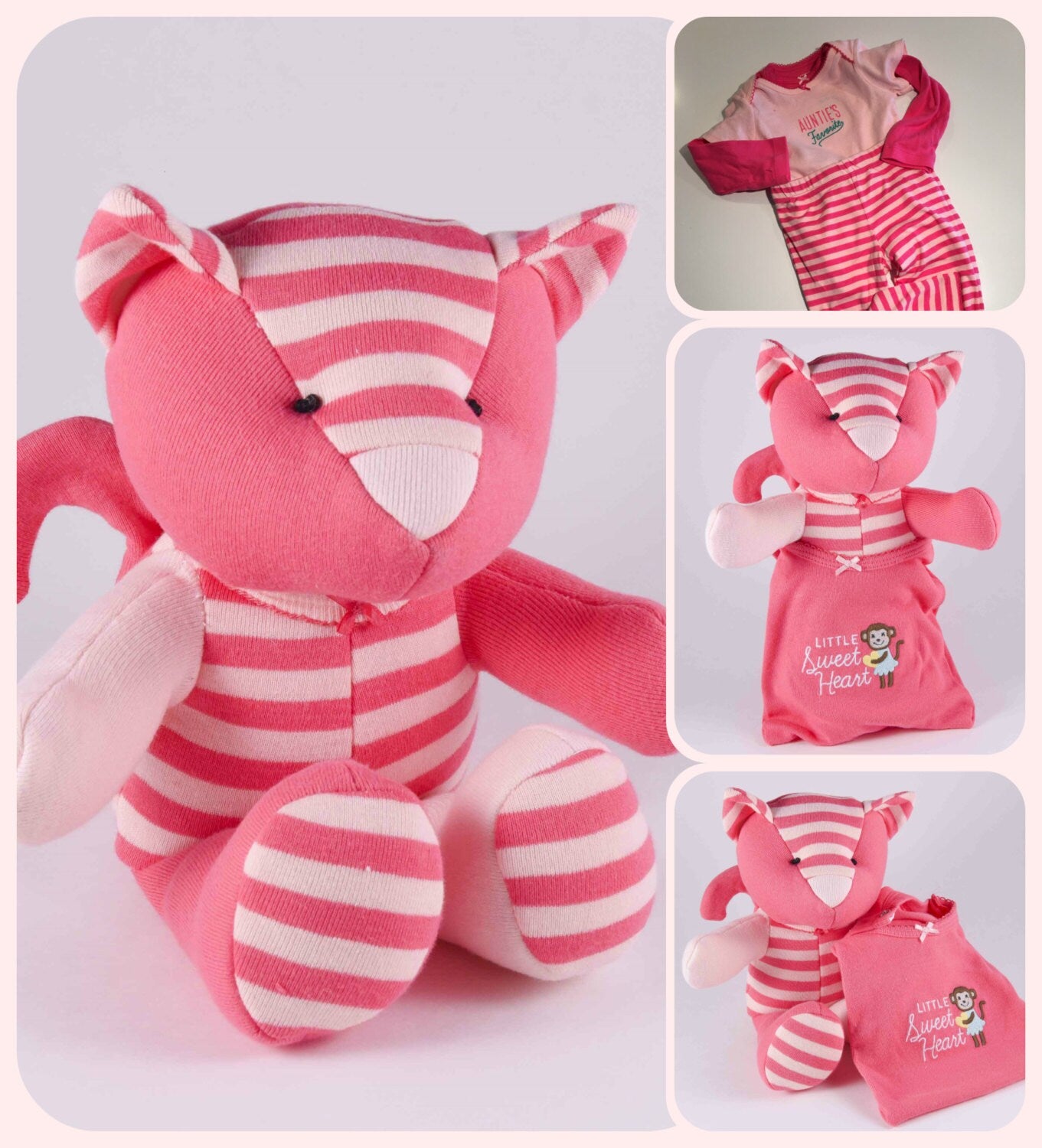 Keepsake Stuffed Cat made out of your favorite baby or adult outfits or clothes