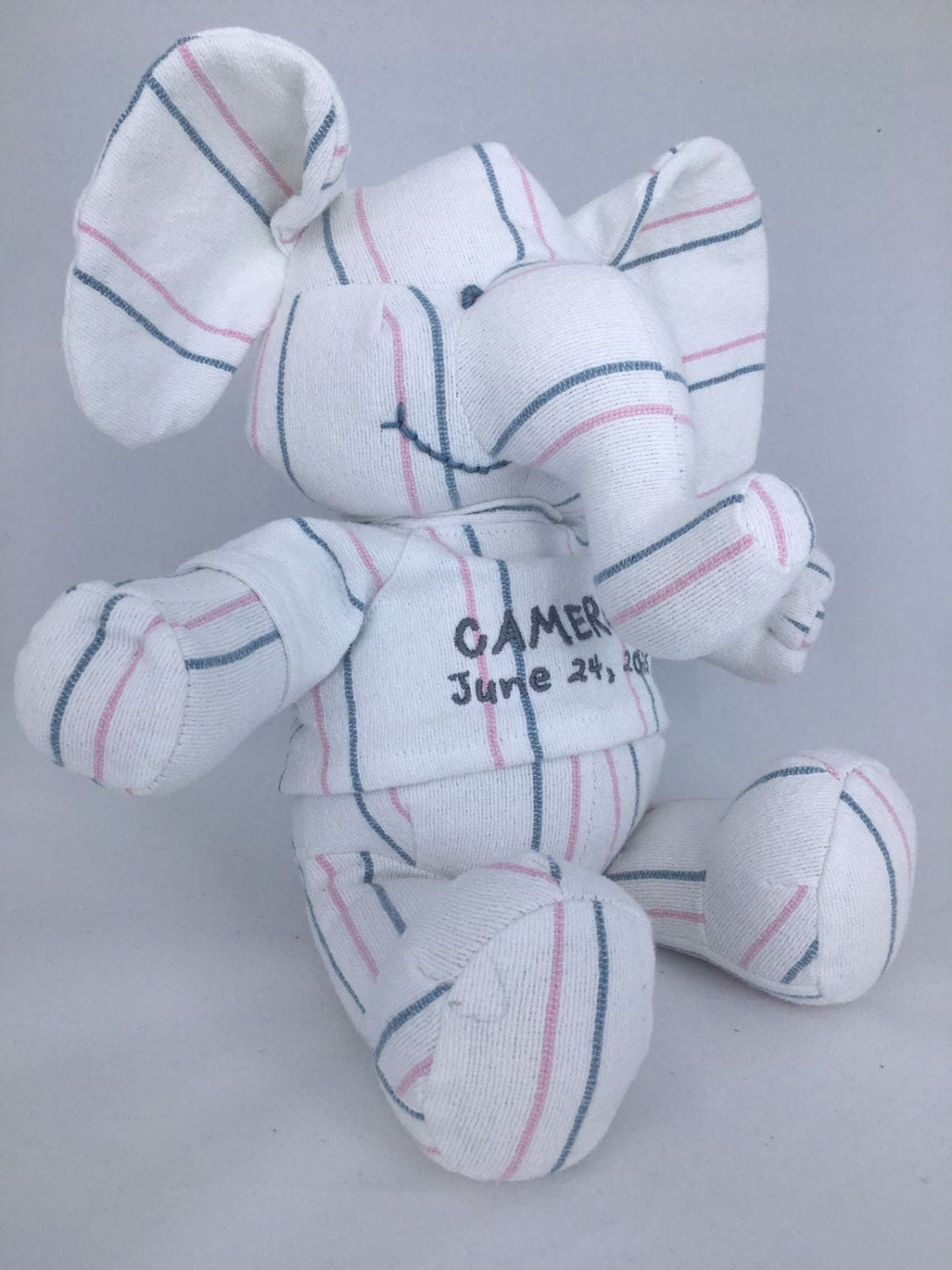 Stuffed Memory boy Elephant made out of your baby's newborn receiving hospital blanket