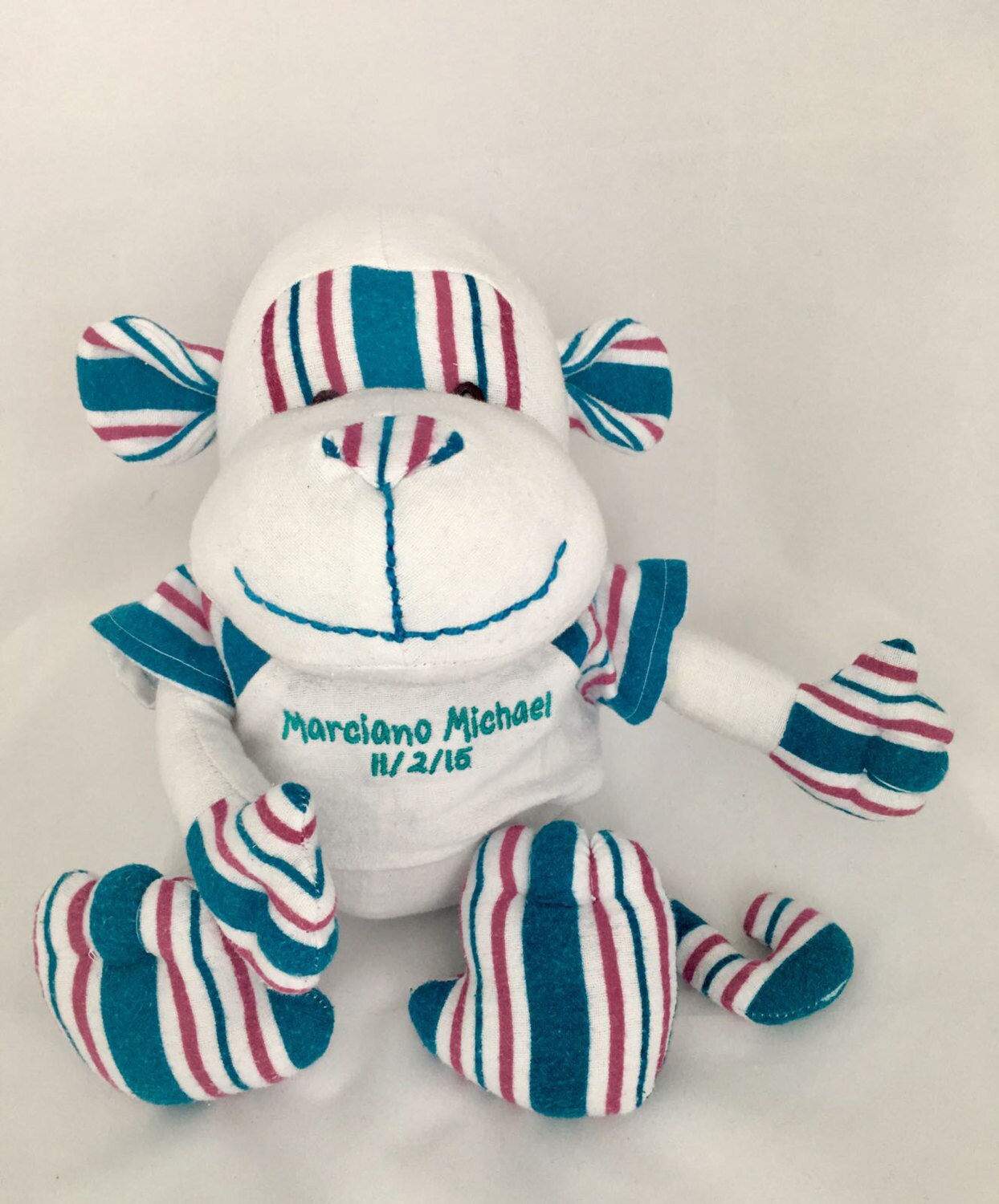 Stuffed Memory boy Monkey made out of your baby's newborn receiving hospital blanket