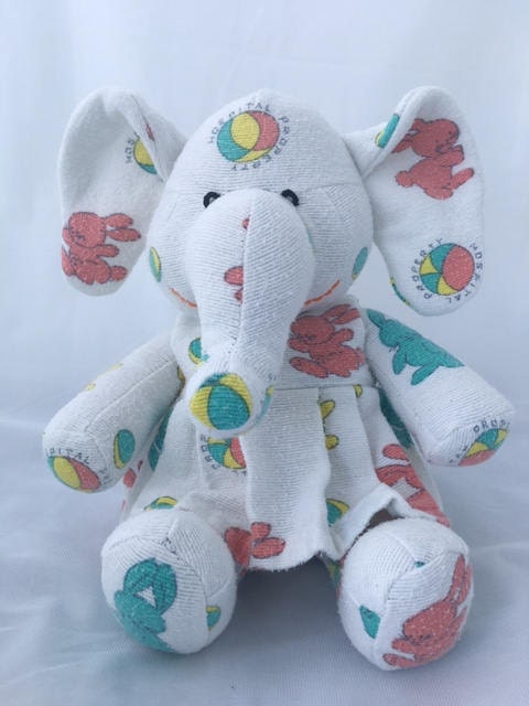 Stuffed Memory girl Elephant made out of your baby's newborn receiving hospital blanket