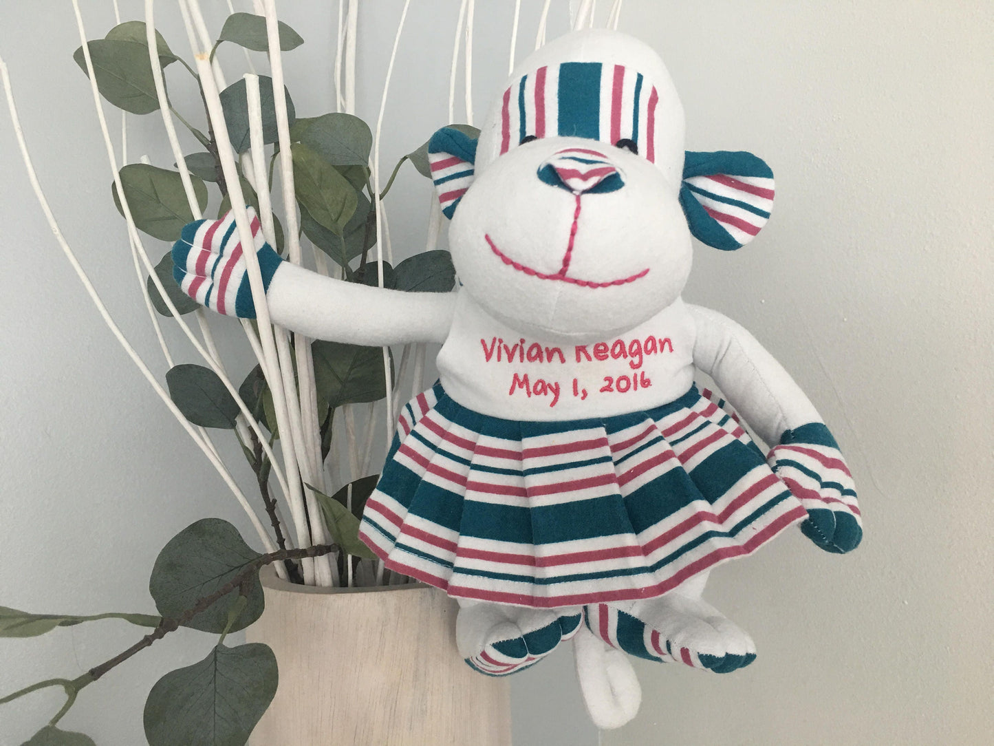 Stuffed Memory girl Monkey made out of your baby's newborn receiving hospital blanket