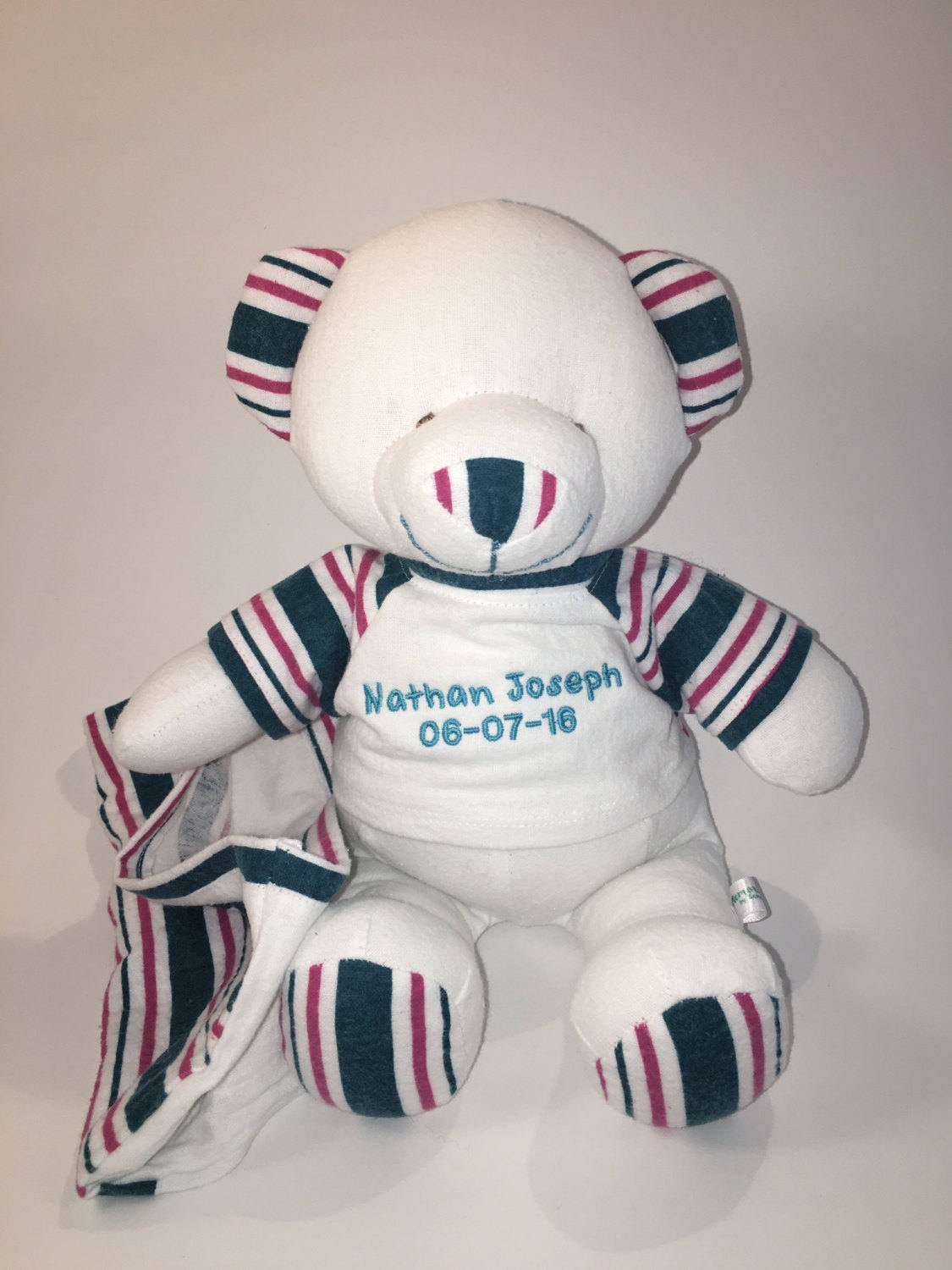 Stuffed Memory boy Bear made out of your baby's newborn receiving hospital blanket