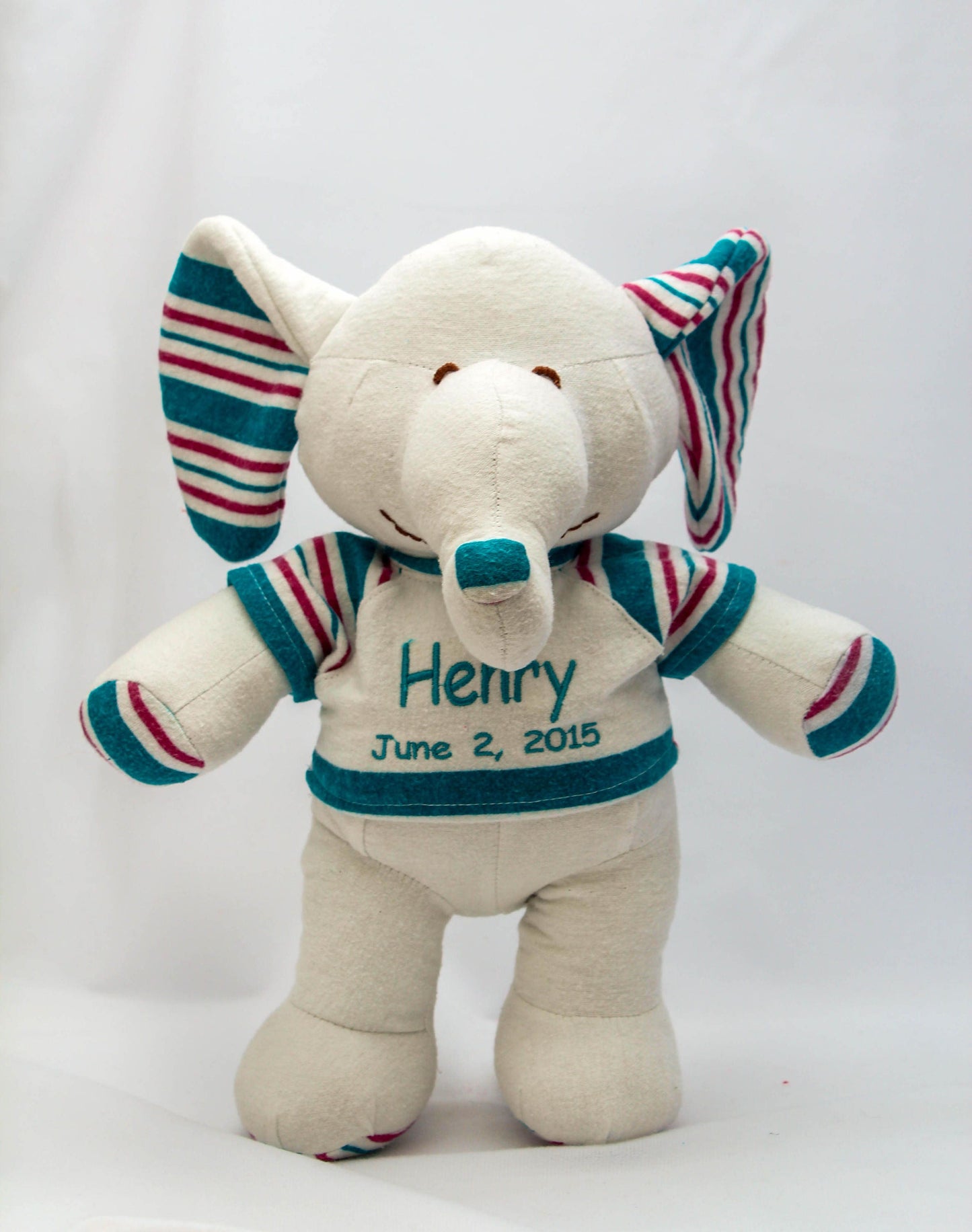 Stuffed Memory boy Elephant made out of your baby's newborn receiving hospital blanket