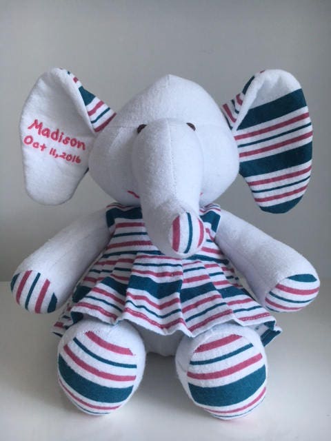 Stuffed Memory girl Elephant made out of your baby's newborn receiving hospital blanket