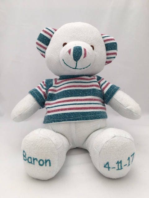 Stuffed Memory boy Bear made out of your baby's newborn receiving hospital blanket