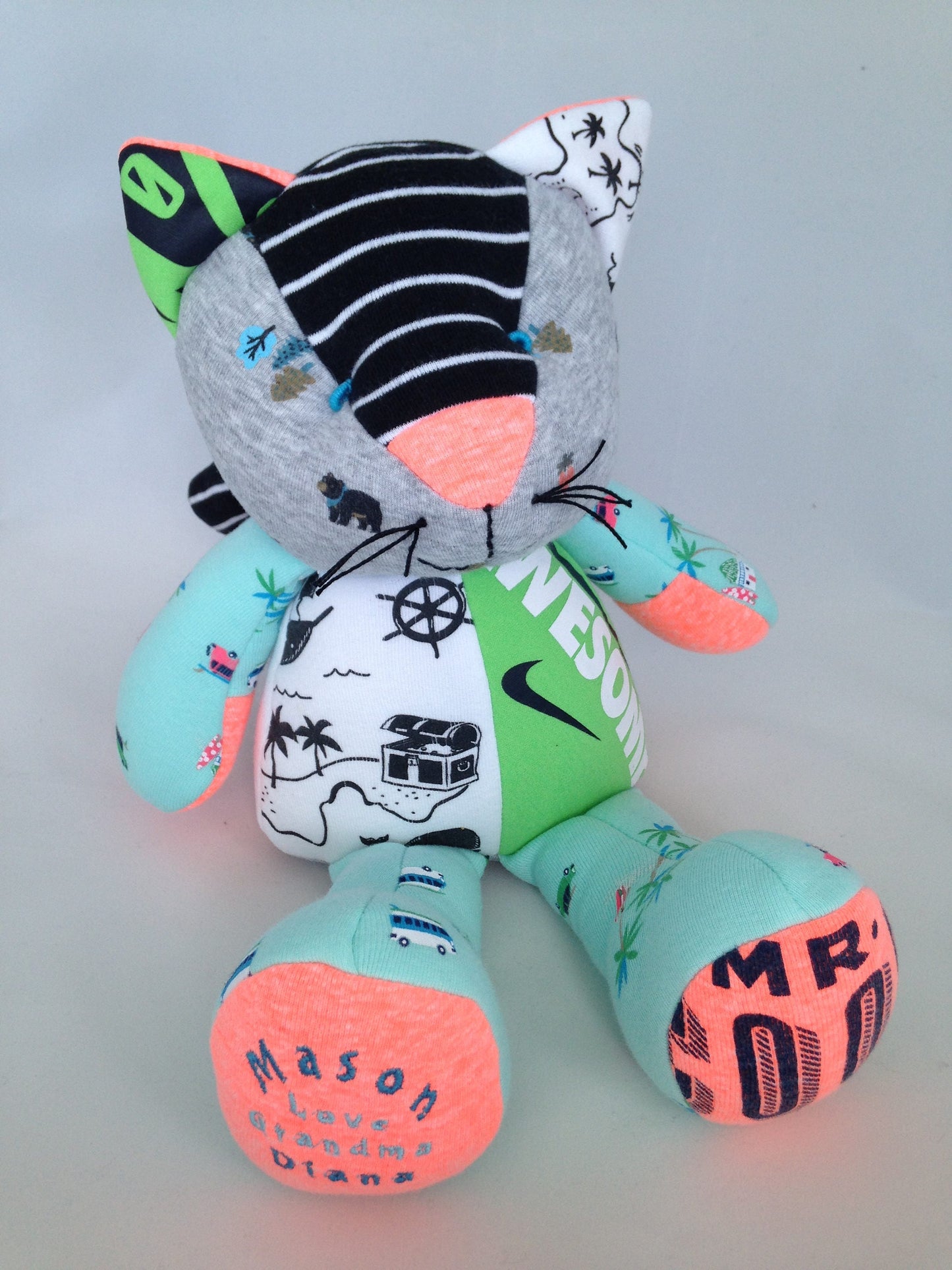 Keepsake Stuffed Cat made out of your favorite baby or adult outfits or clothes