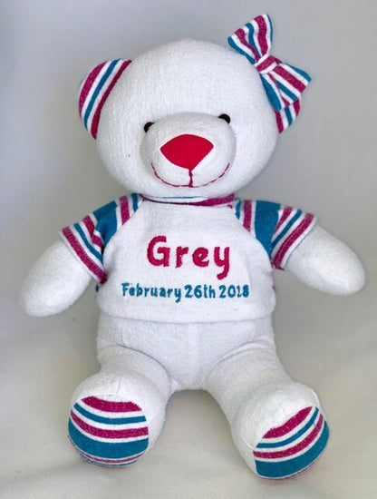Custom Stuffed Girl Bear Made from Your Baby’s Hospital Blanket | Personalized Keepsake