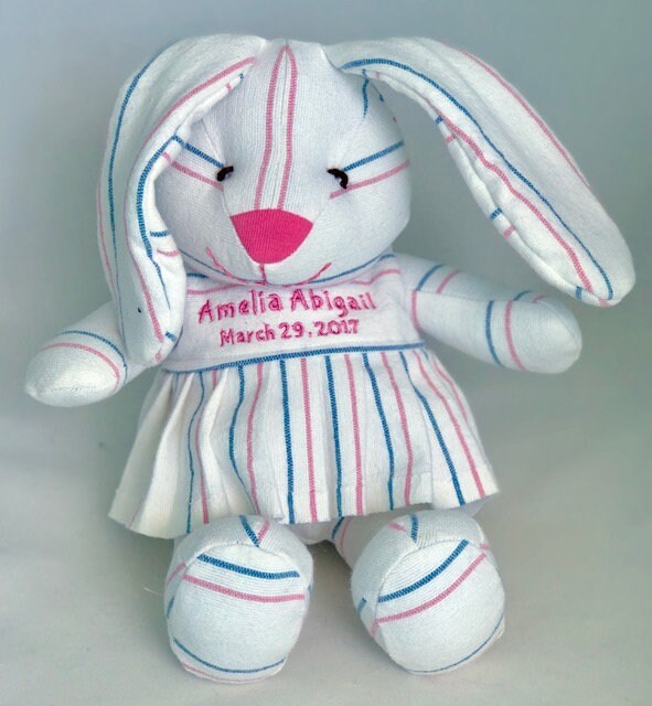 Stuffed Memory girl Bunny made out of your baby's newborn receiving hospital blanket