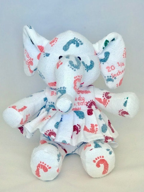 Stuffed Memory girl Elephant made out of your baby's newborn receiving hospital blanket