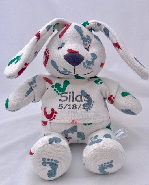 Stuffed Memory boy Bunny made out of your baby's newborn receiving hospital blanket