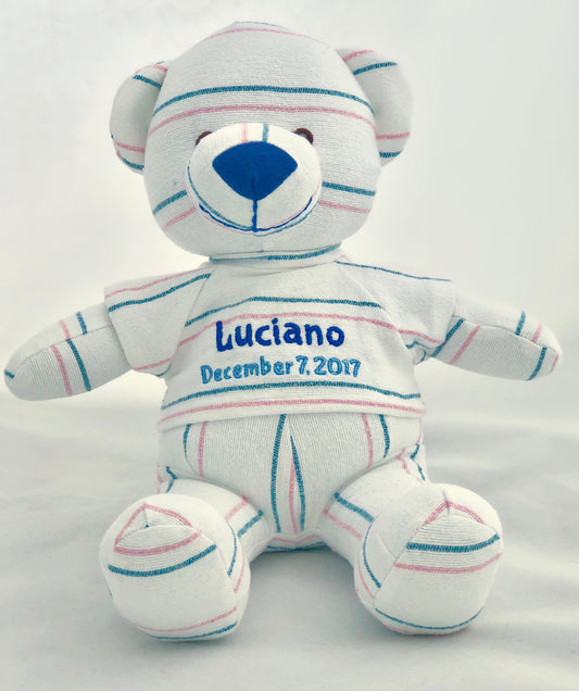 Stuffed Memory boy Bear made out of your baby's newborn receiving hospital blanket