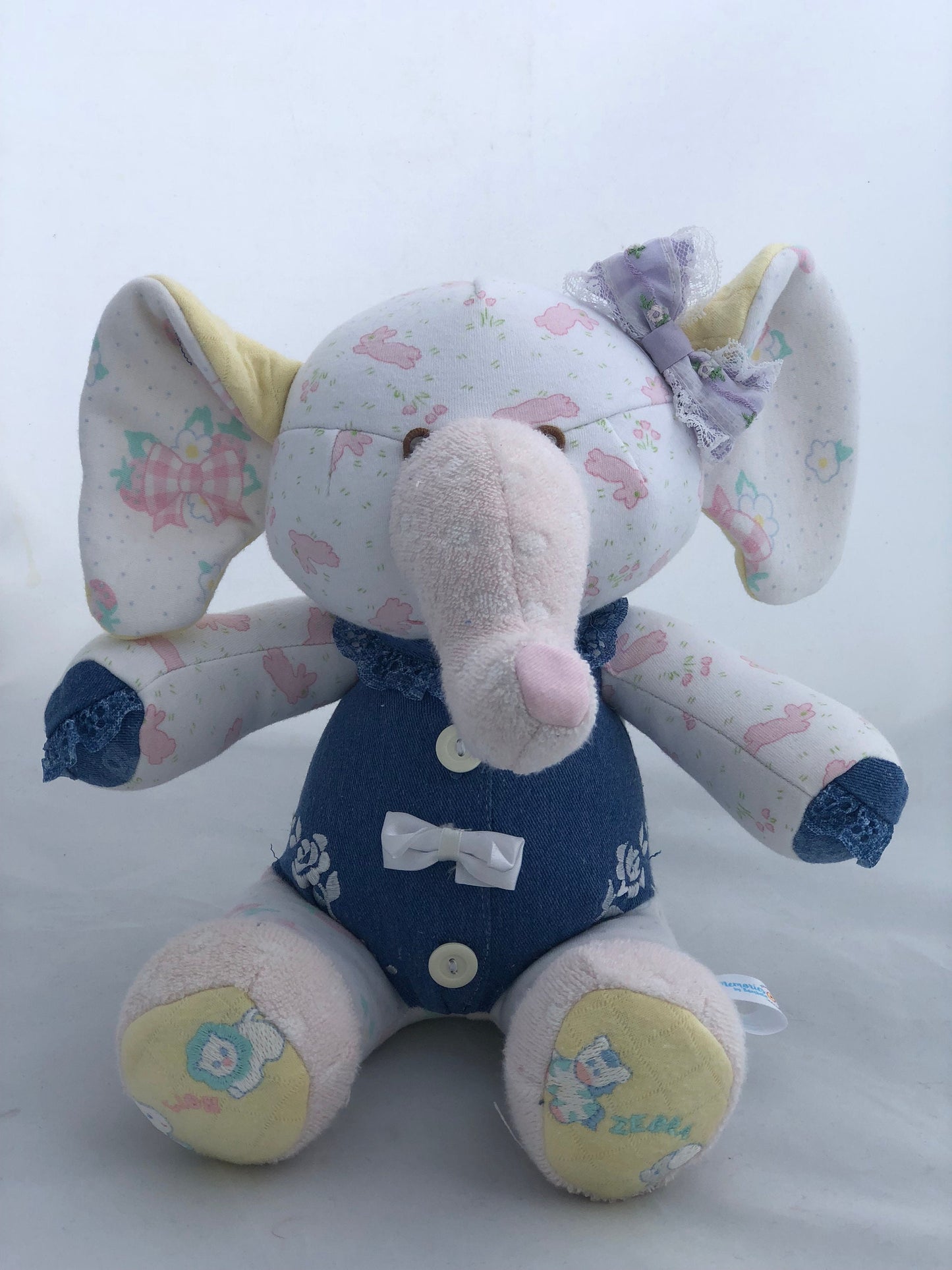 Keepsake Stuffed Elephant made out of your favorite baby or adult outfits or clothes