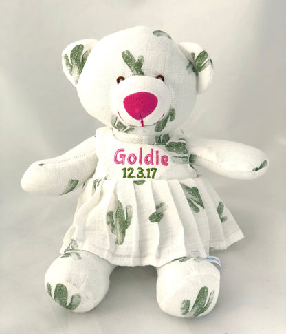 Custom Stuffed Girl Bear Made from Your Baby’s Hospital Blanket | Personalized Keepsake