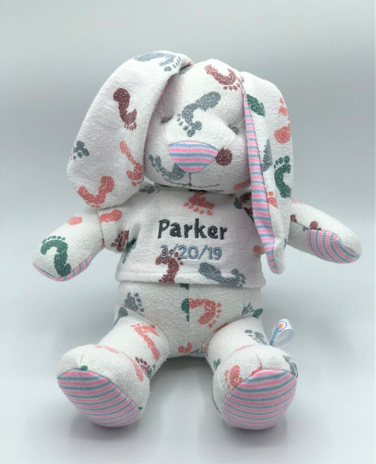 Stuffed Memory boy Bunny made out of your baby's newborn receiving hospital blanket