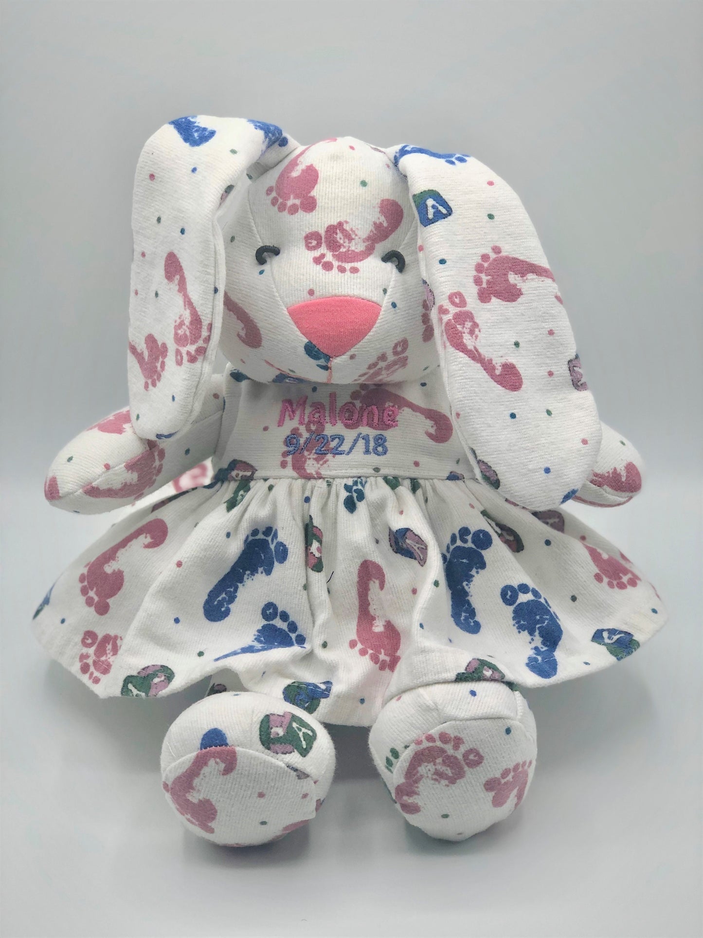 Stuffed Memory girl Bunny made out of your baby's newborn receiving hospital blanket