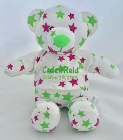 Stuffed Memory boy Bear made out of your baby's newborn receiving hospital blanket