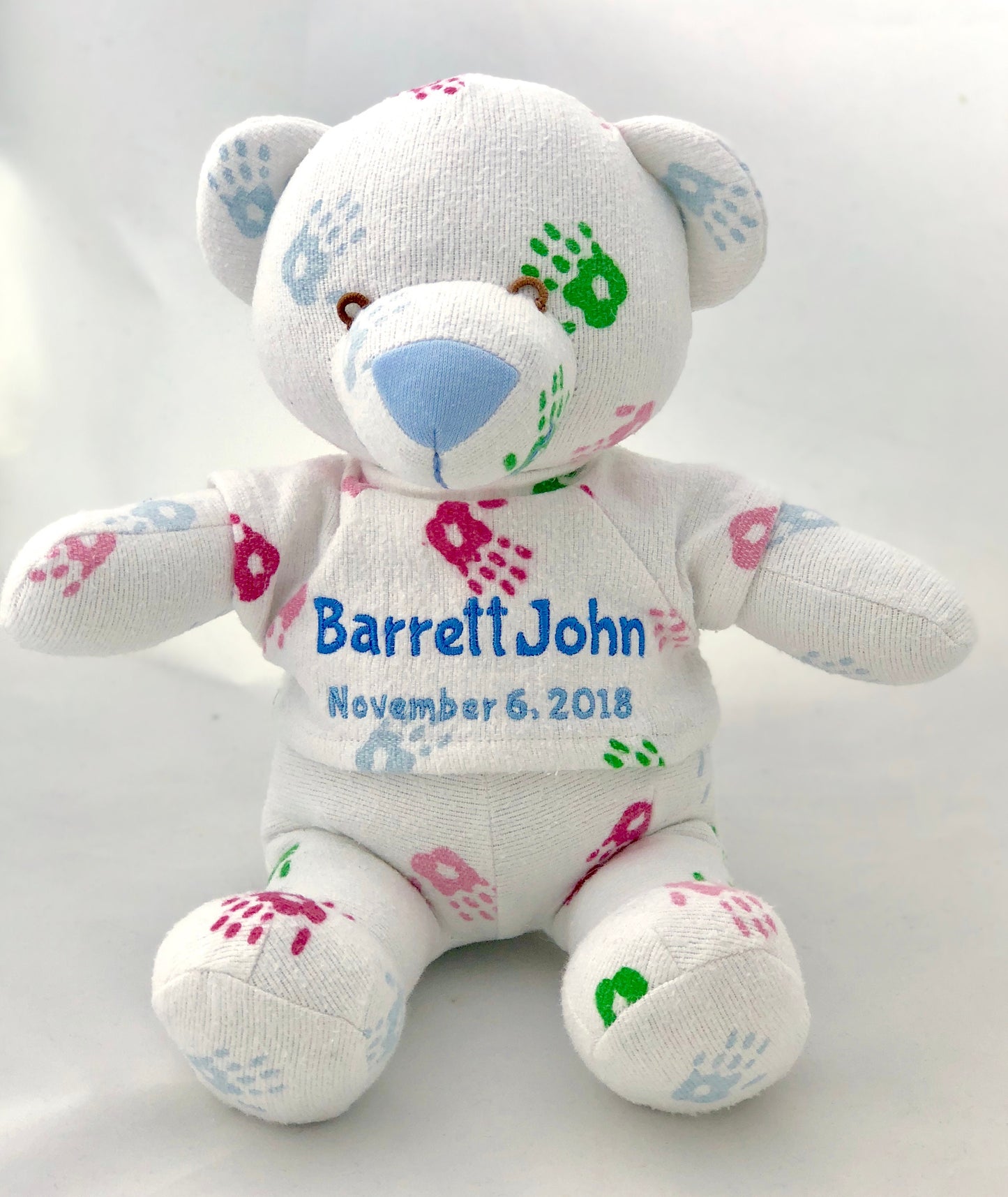 Stuffed Memory boy Bear made out of your baby's newborn receiving hospital blanket