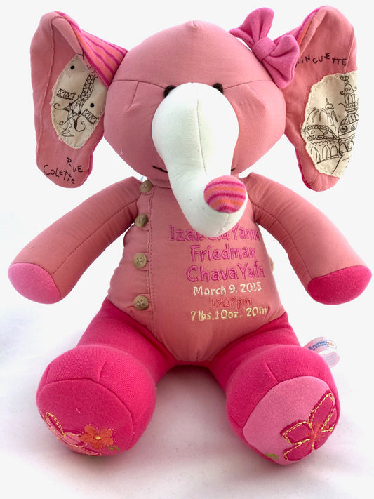 Keepsake Stuffed Elephant made out of your favorite baby or adult outfits or clothes