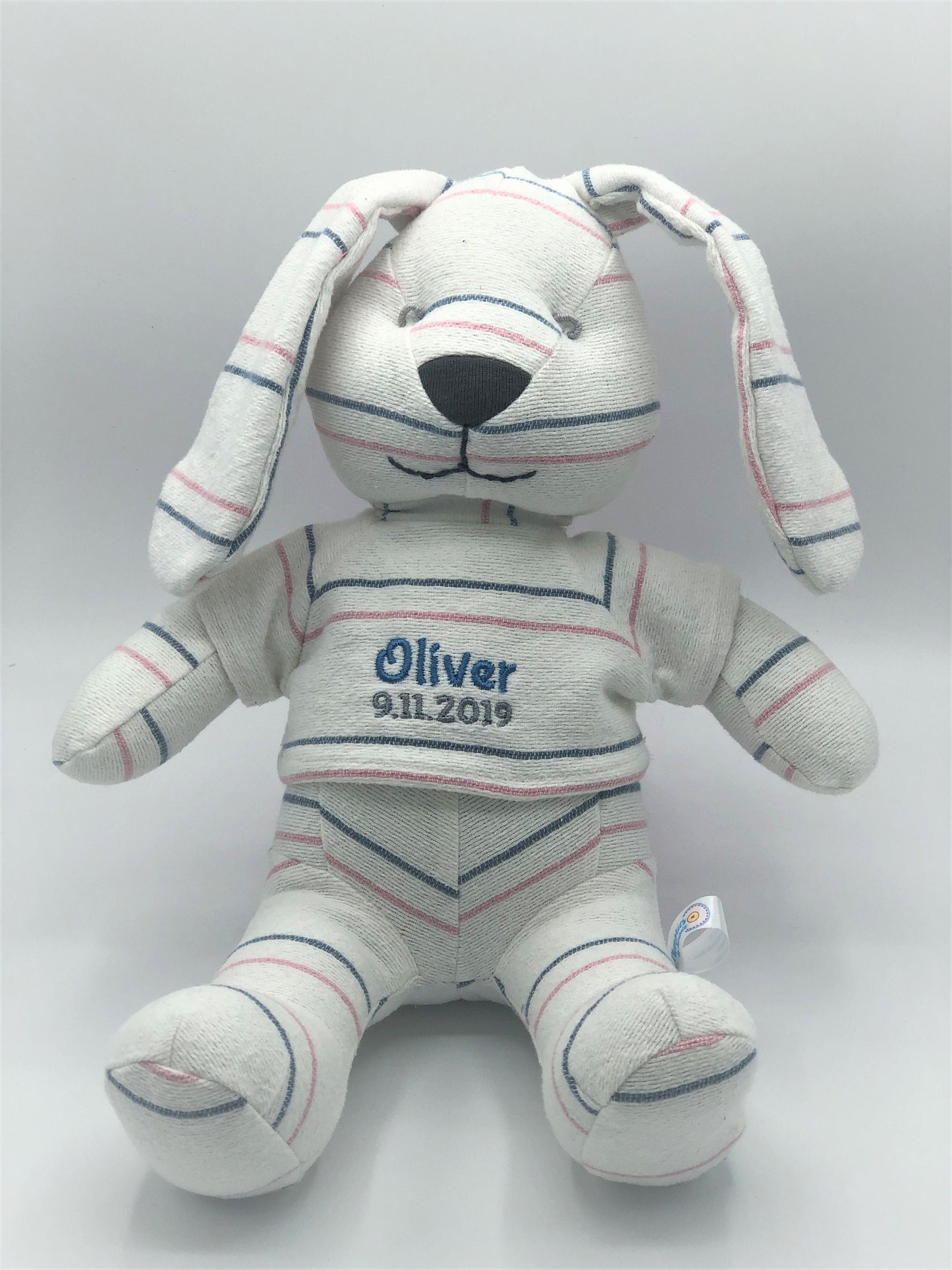 Stuffed Memory boy Bunny made out of your baby's newborn receiving hospital blanket