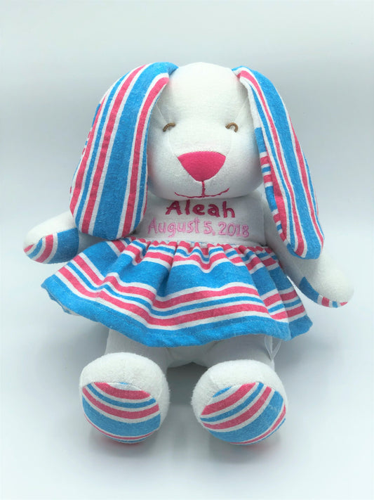 Stuffed Memory girl Bunny made out of your baby's newborn receiving hospital blanket