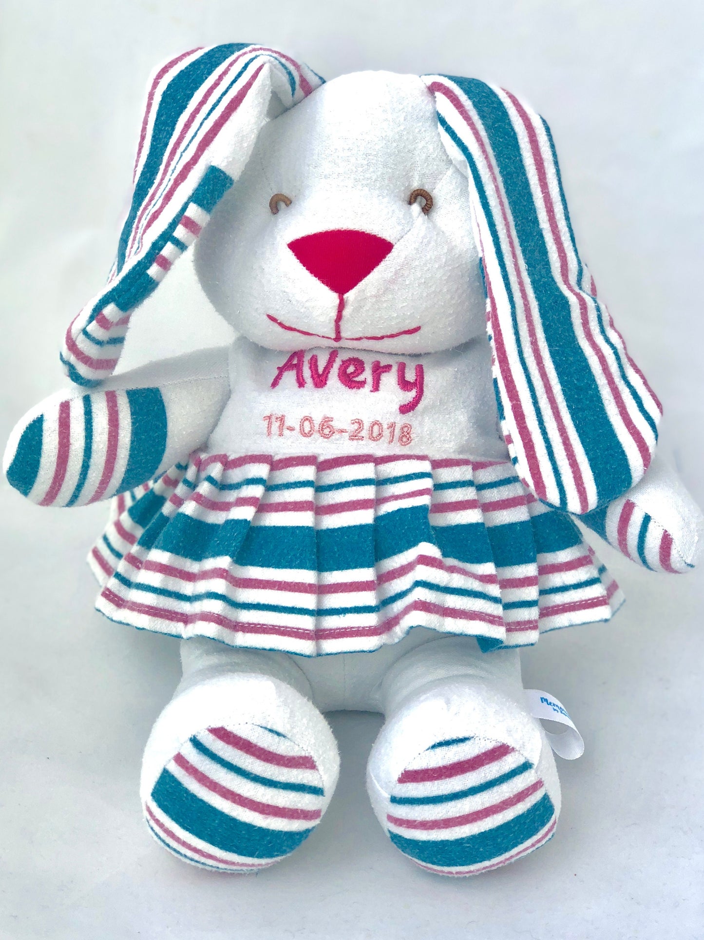 Stuffed Memory girl Bunny made out of your baby's newborn receiving hospital blanket