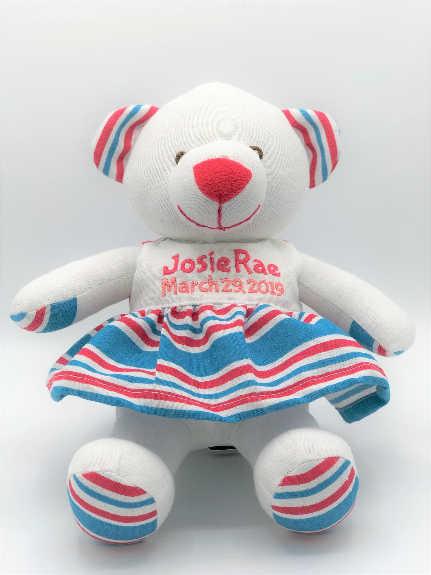 Stuffed Memory girl Bear made out of your baby's newborn receiving hospital blanket