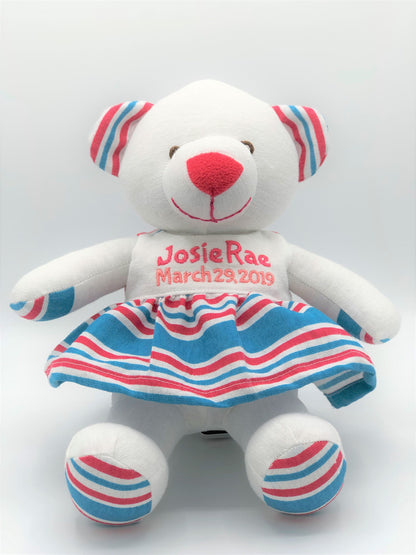 Custom Stuffed Girl Bear Made from Your Baby’s Hospital Blanket | Personalized Keepsake
