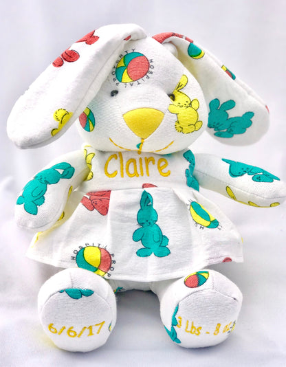 Stuffed Memory girl Bunny made out of your baby's newborn receiving hospital blanket