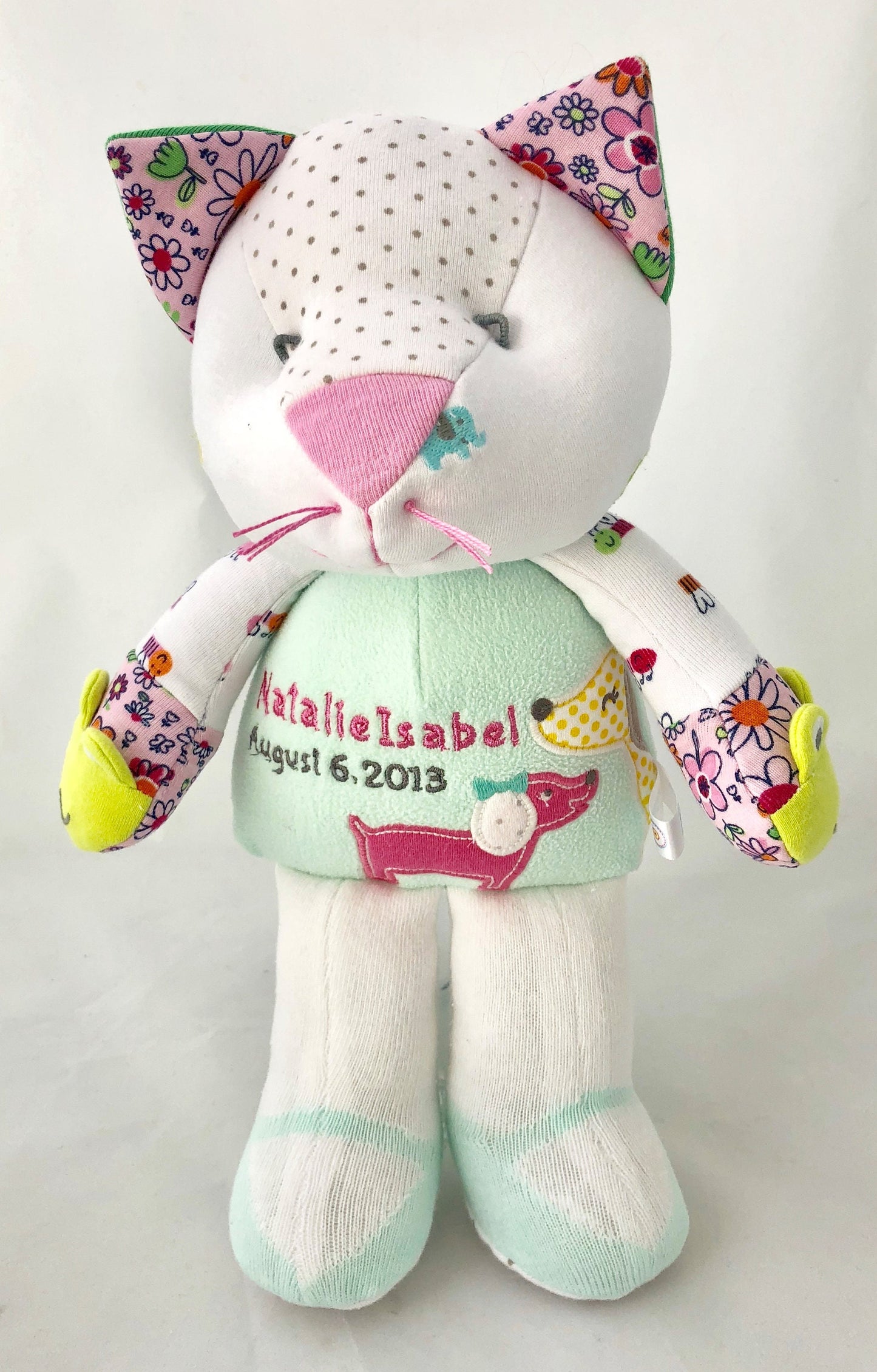 Keepsake Stuffed Cat made out of your favorite baby or adult outfits or clothes