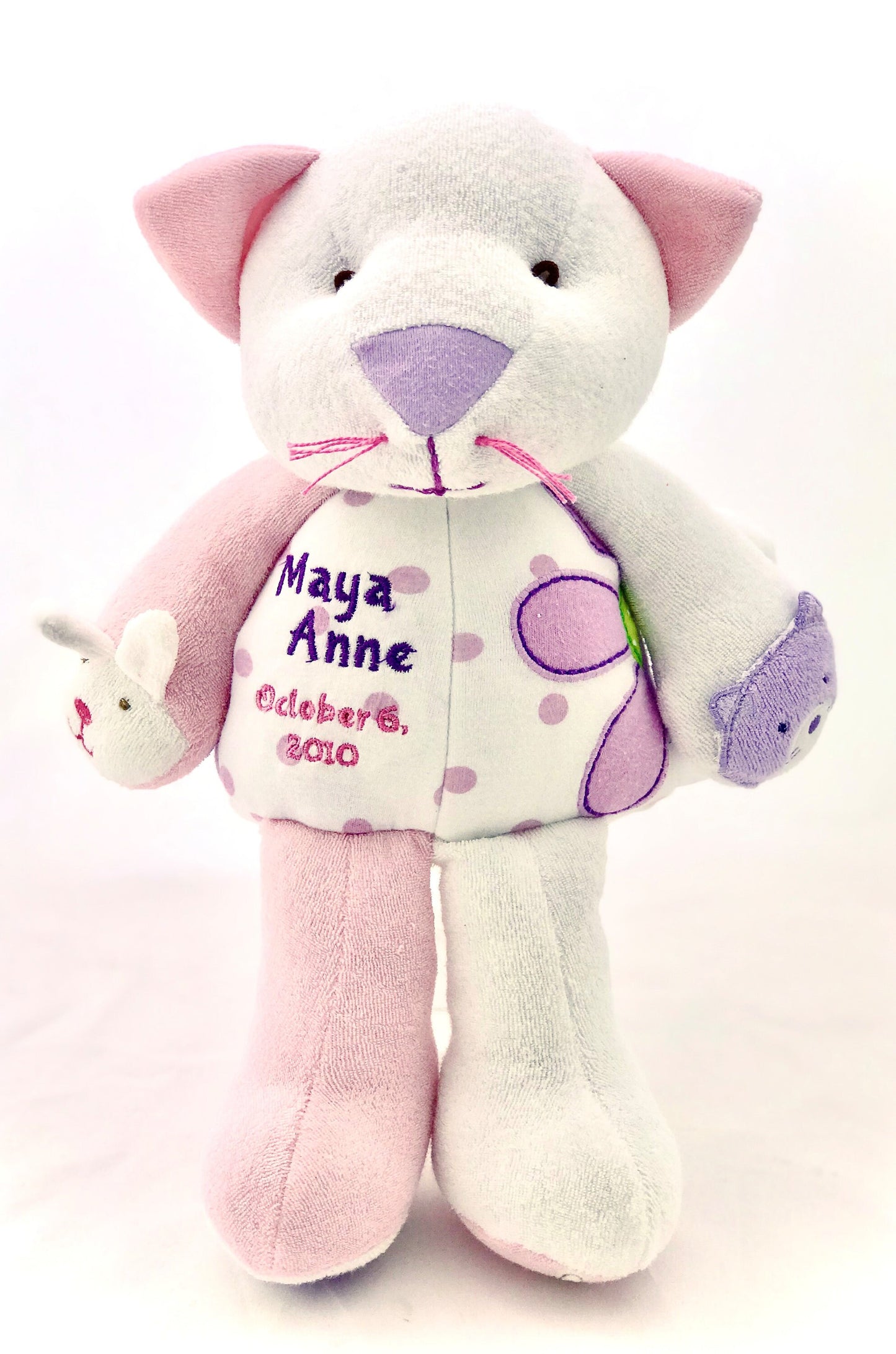 Keepsake Stuffed Cat made out of your favorite baby or adult outfits or clothes