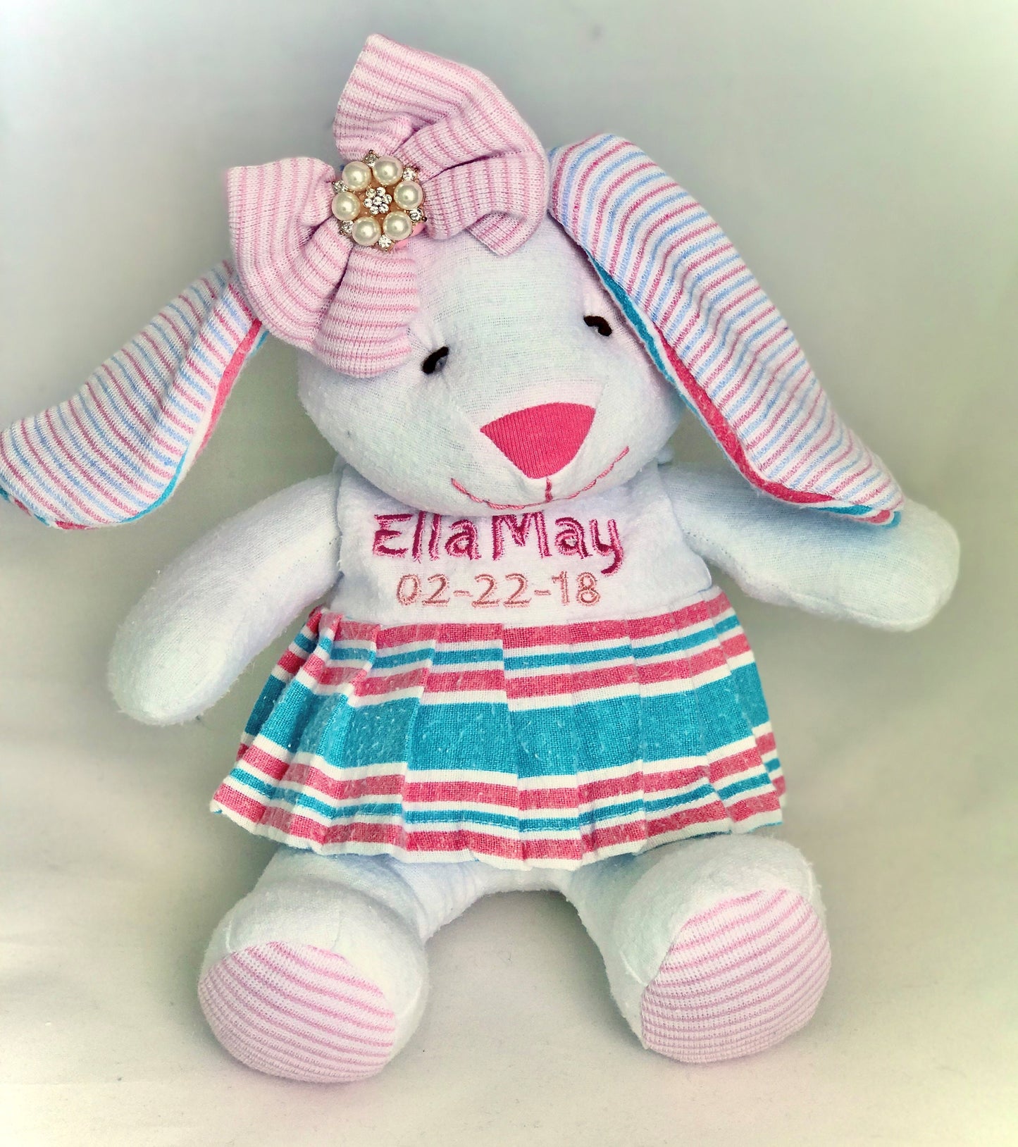 Stuffed Memory girl Bunny made out of your baby's newborn receiving hospital blanket