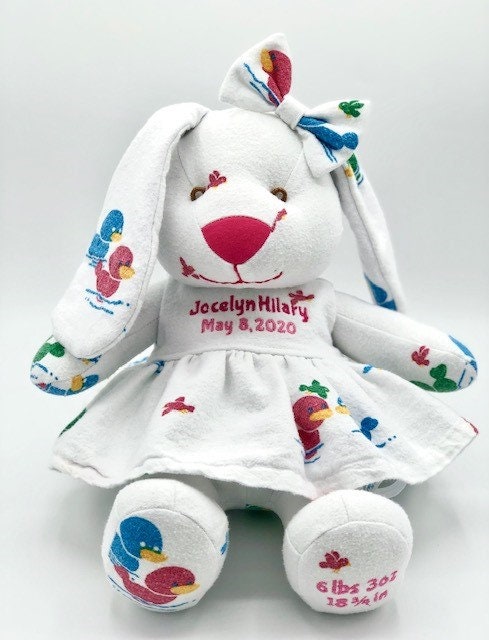 Stuffed Memory girl Bunny made out of your baby's newborn receiving hospital blanket