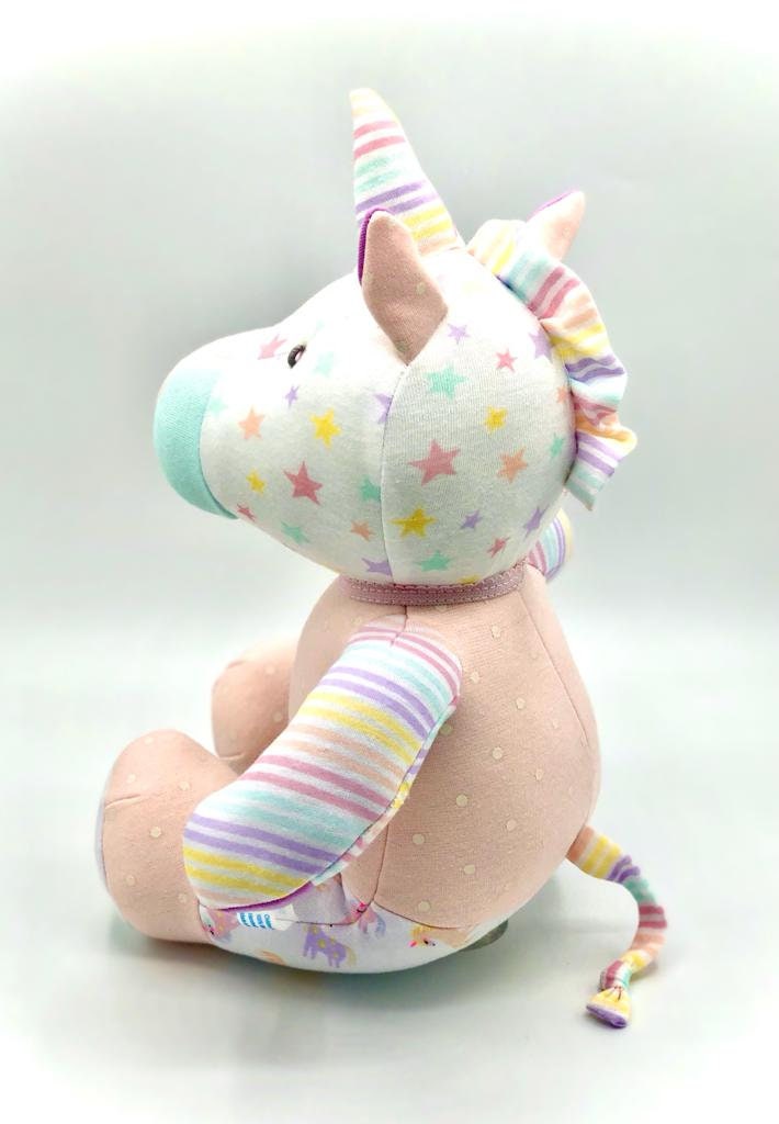 Keepsake Stuffed Unicorn made out of your favorite baby or adult outfits or clothes