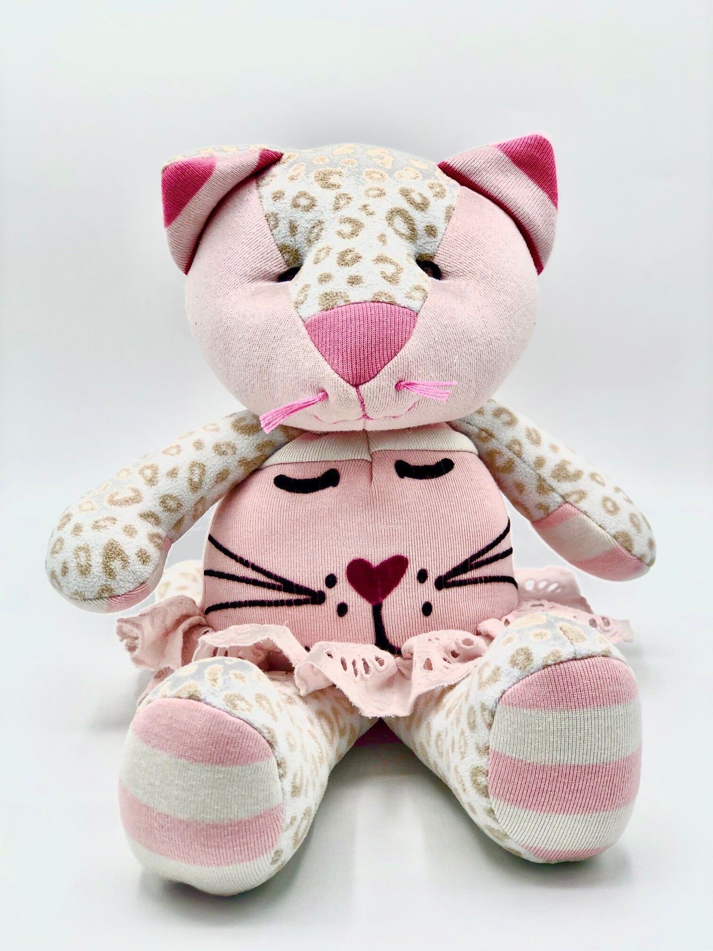 Keepsake Stuffed Cat made out of your favorite baby or adult outfits or clothes