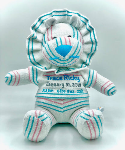 Stuffed Memory Lion made out of your baby's newborn receiving hospital blanket